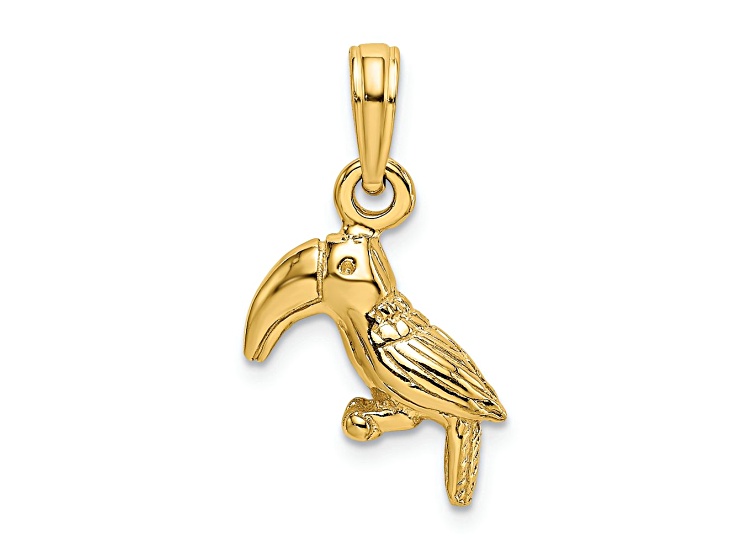 10K Yellow Gold 3D Textured and Polished Toucan Bird Charm