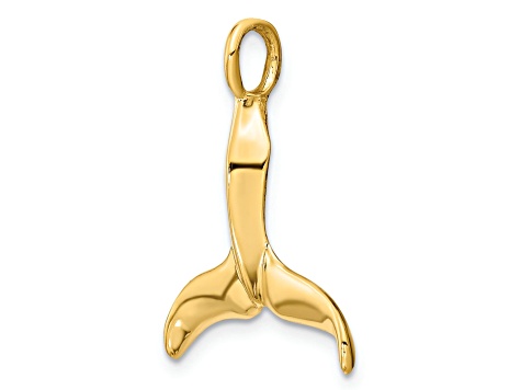 14k Yellow Gold Polished 3D Whale Tail Charm
