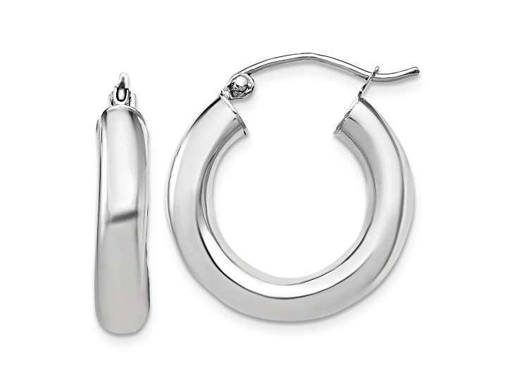 Rhodium Over 10k White Gold Polished 13/16" Tube Hoop Earrings