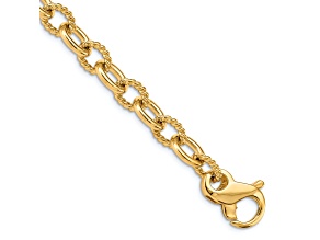 14k Yellow Gold 7.8mm Hand-polished and Textured Fancy Link Bracelet