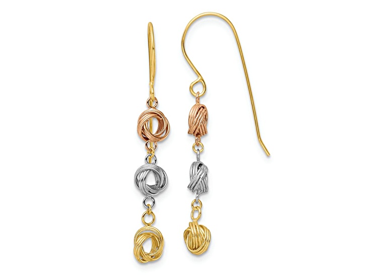 14K Tri-color gold Love Knot Dangle Earrings