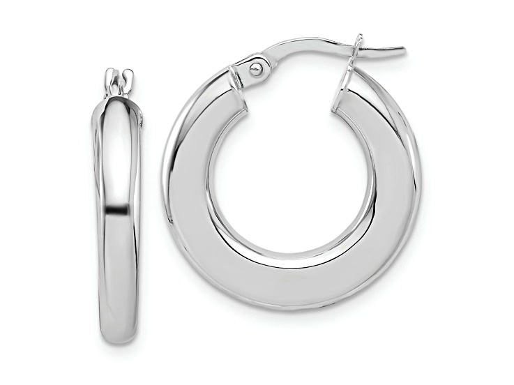 Rhodium Over 14k White Gold Polished 7/8" Tube Hoop Earrings