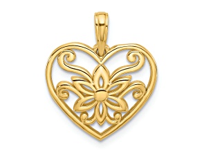 14k Yellow Gold Polished Fancy Flower and Heart Charm