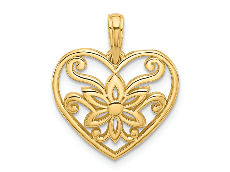 14k Yellow Gold Polished Fancy Flower and Heart Charm
