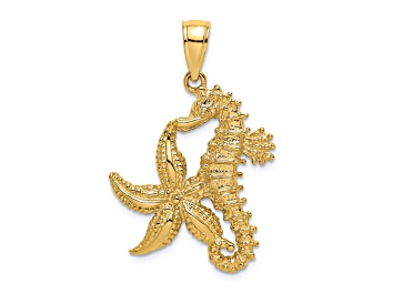 Picture of 14k Yellow Gold Textured Starfish and Seahorse Charm