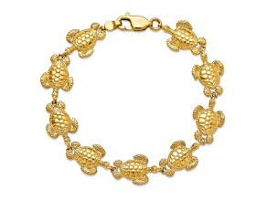 14k Yellow Gold Polished and Textured Sea Turtle Bracelet