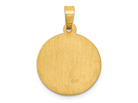 14K Yellow Gold Polished and Satin St Luke Medal Hollow Pendant