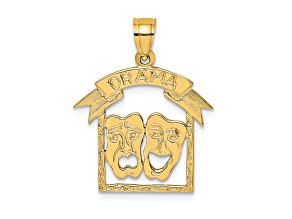 14k Yellow Gold Textured Comedy and Tragedy Drama Story in Frame Charm