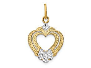 14K Two-tone Gold  Brushed, Diamond-Cut and Textured Heart Charm