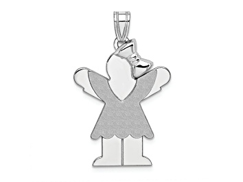 Picture of Rhodium Over 14k White Gold Satin Medium Girl with Bow on Right Charm