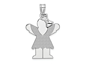 Rhodium Over 14k White Gold Satin Medium Girl with Bow on Right Charm
