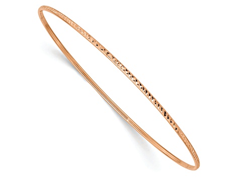 14K Rose Gold 1.5mm Diamond-cut Slip-on Bangle Bracelet