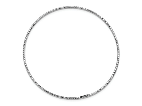 Rhodium Over 14K Gold 1.5mm Diamond-cut Slip-on Bangle Bracelet