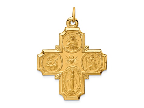 14K Yellow Gold Solid Polished and Satin Large 4-Way Medal Pendant