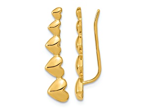 14k Yellow Gold Heart Polished Ear Climber Earrings