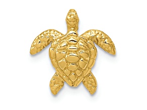 14K Yellow Gold Polished Small Sea Turtle Chain Slide Pendant
