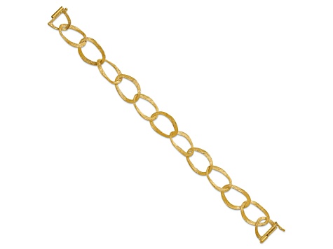 14K Yellow Gold Textured Oval Link 8 inch Bracelet