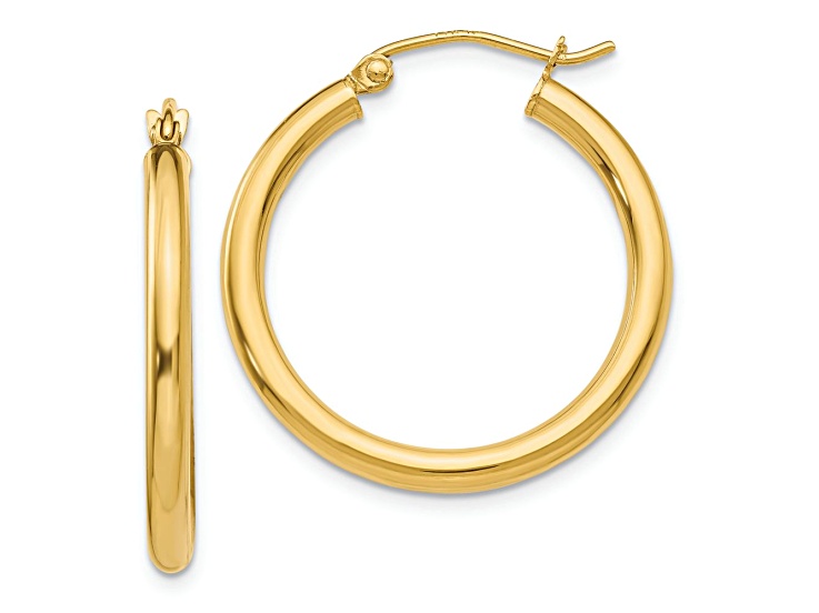 14k Yellow Gold Polished 1" Tube Hoop Earrings