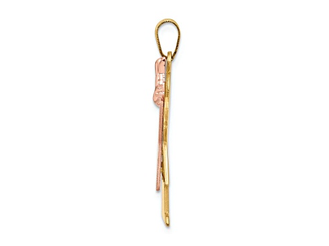 14k Yellow Gold and 14k Rose Gold Satin Large Girl with Bow on Right Charm