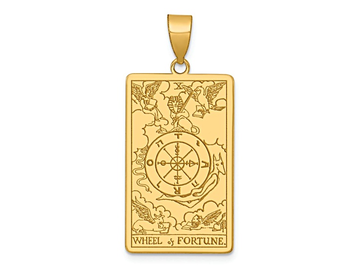 14K Yellow Gold Wheel of Fortune Tarot Card Pendant