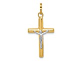 14K Yellow Gold with White Rhodium Polished Hollow Crucifix Charm