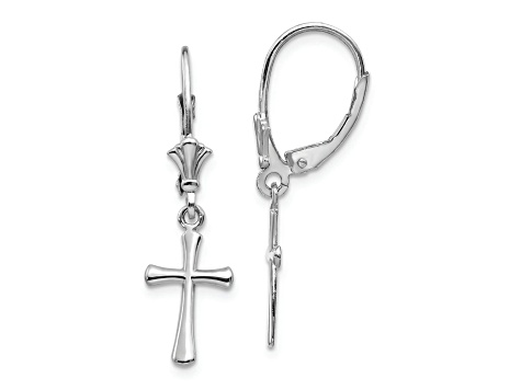 Rhodium Over 14k White Gold Polished Cross Dangle Earrings