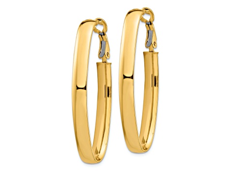 14k Yellow Gold 1 11/16" High Polished Oval Hoop Earrings