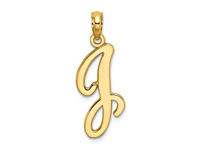 14k Yellow Gold Script Letter J Initial Pendant