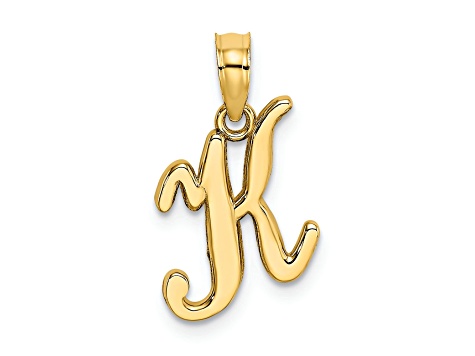 Jewelry America Solid 14k Yellow Gold Script Initial Pendant - Handmade Cursive Letter Charm, Made In USA