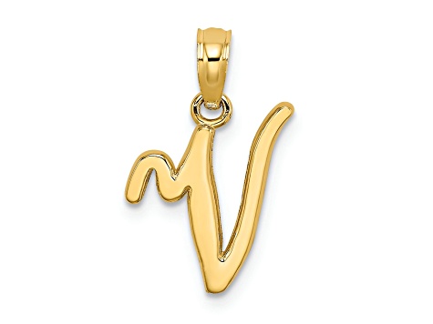 14k Yellow Gold Script Letter V Initial Pendant - 1C71QV | JTV