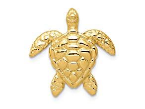 14K Yellow Gold Polished Large Sea Turtle Chain Slide Pendant