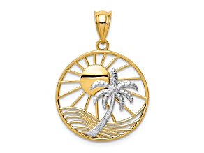 14K Two-tone Sun and Palm Tree Pendant