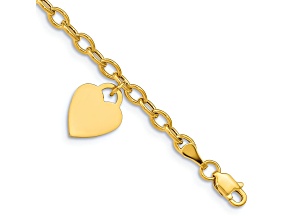 10k Yellow Gold Cable Link Anklet with Dangle Heart Charm
