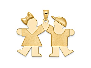 14k Yellow Gold Satin Girl on Left and Boy on Right Charm