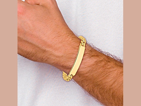 14k Yellow Gold Hand Polished Curb Link ID Bracelet - 1C7H5A | JTV