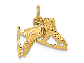14k Yellow Gold 3D and Textured Pair of Ice Skates Charm Pendant