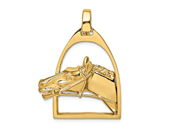 Picture of 14k Yellow Gold Polished and Textured Horse Head in Stirrup Charm