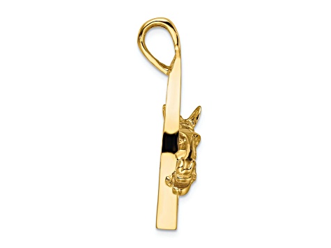 14k Yellow Gold Polished and Textured Horse Head in Stirrup Charm