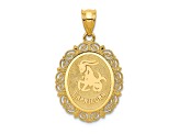 14k Yellow Gold Solid Satin, Polished and Textured Capricorn Zodiac Oval Pendant