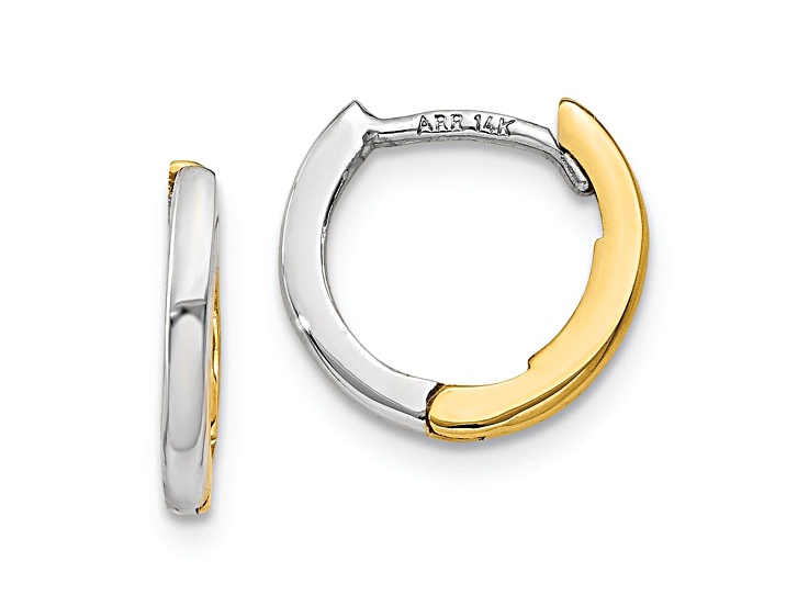 10k Yellow Gold and 10k White Gold 1/4" Mini Round Hinged Hoop Earrings