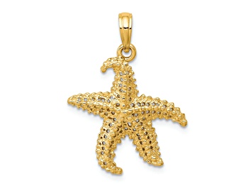Picture of 14k Yellow Gold Polished and Textured Open-Backed Starfish Pendant