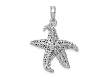 Picture of Rhodium Over 14k White Gold Polished and Textured Open-Backed Starfish Pendant