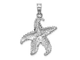 Rhodium Over 14k White Gold Polished and Textured Open-Backed Starfish Pendant