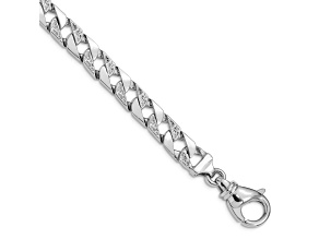Rhodium Over 10k White Gold 7.5mm Hand Polished and Textured Fancy Link Bracelet