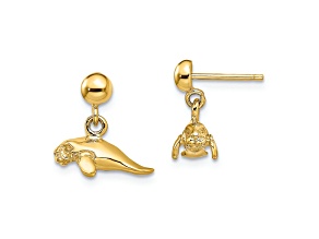 14k Yellow Gold 3D Polished Mini Manatee Dangle Earrings