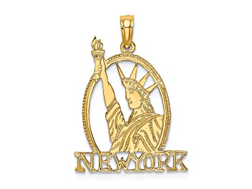 Picture of 14k Yellow Gold Textured Cut-out New York with Statue of Liberty pendant
