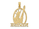 14k Yellow Gold Textured Cut-out New York with Statue of Liberty pendant