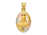 14K Yellow Gold with Rose and White Rhodium Diamond-cut Sagrado Corazon Oval Pendant