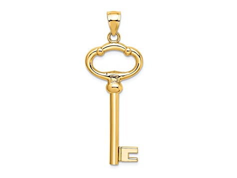 14k Yellow Gold 3D Polished and Textured Key to My Heart Key Pendant