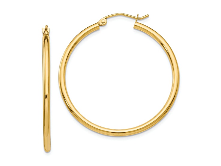 10k Yellow Gold Polished 1 3/8" Tube Hoop Earrings